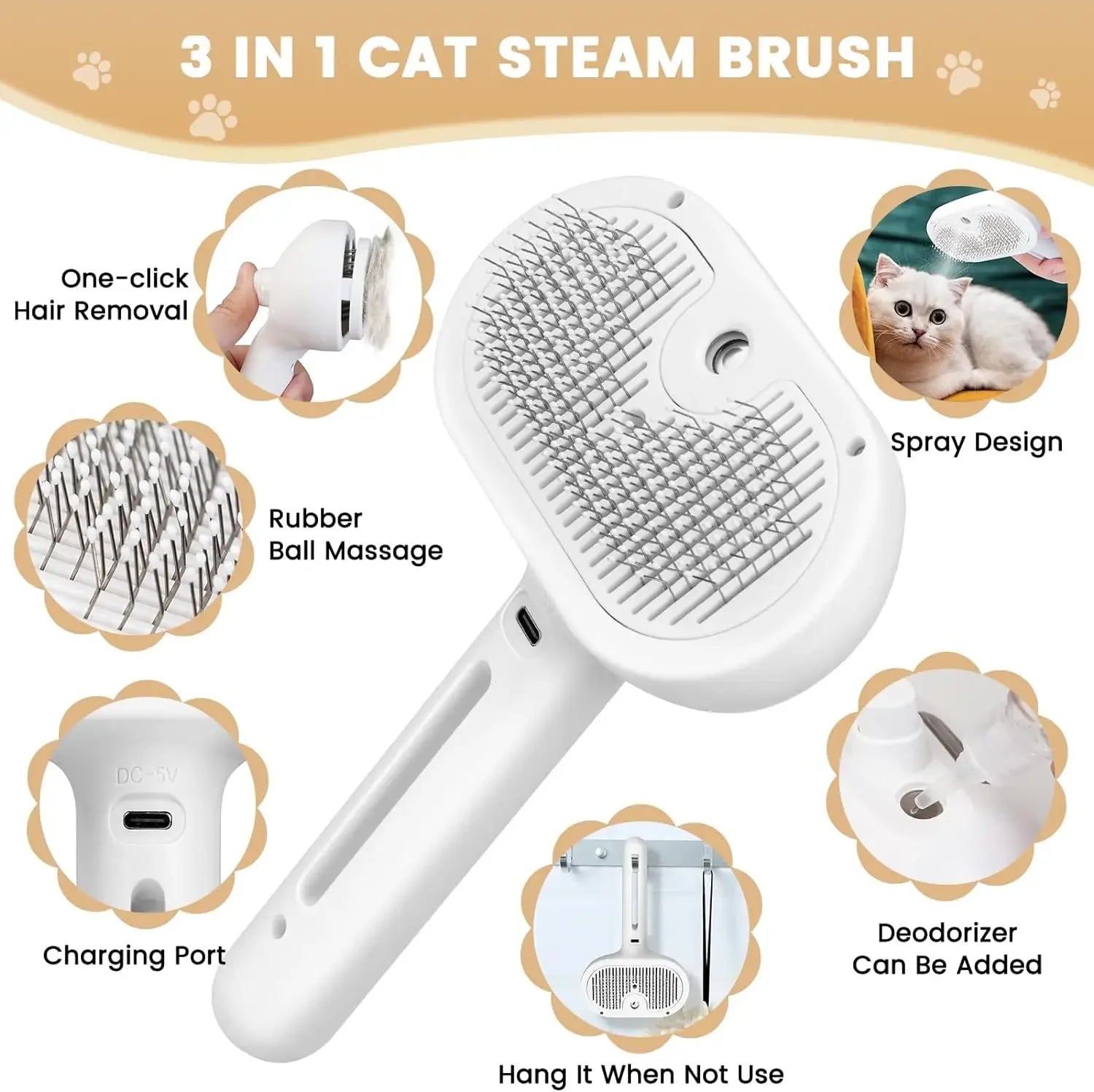 SteamGroom Pro Pet Brush

Upgraded steamy spray comb effortlessly detangles and cleans dog/cat fur—floating design for styling, hair removal, and spa-like grooming.